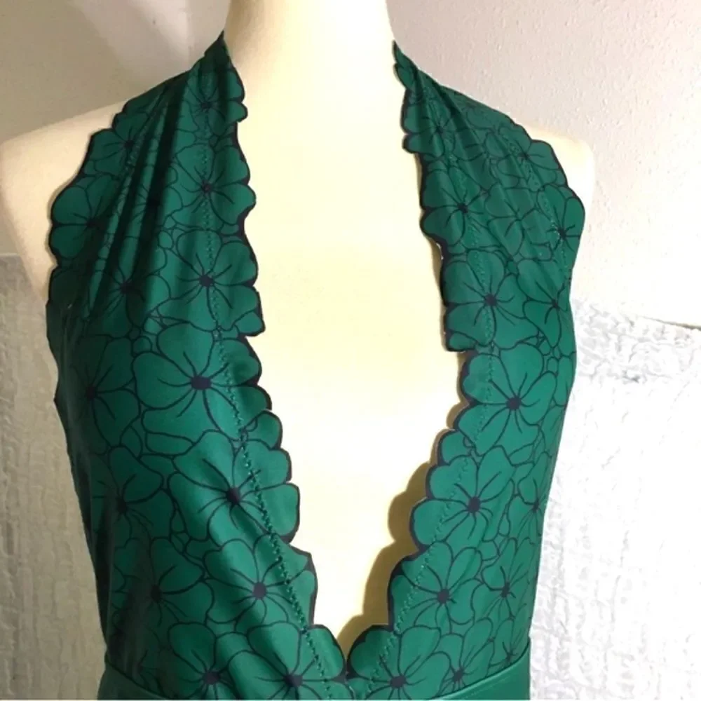 Green Floral Swimsuit & Sarong Set Size Large